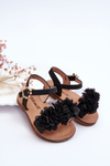 Módne detské sandále s kvetmi čierny poly