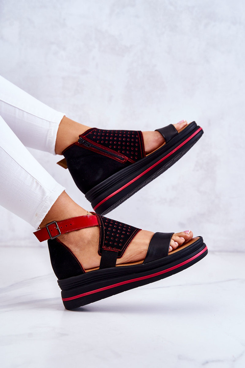 Kožené sandále Maciejka 05356-01 Čierna a červená