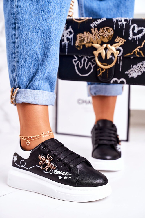 Dámská Sportovní Obuv Sneakersy S Muškou Černé Amour