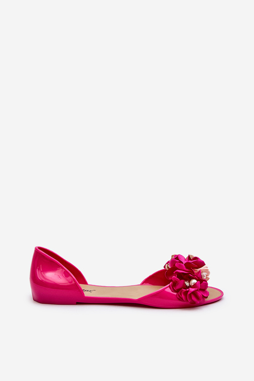 Dámske gumové baletky s kvetmi fuksia Junikla
