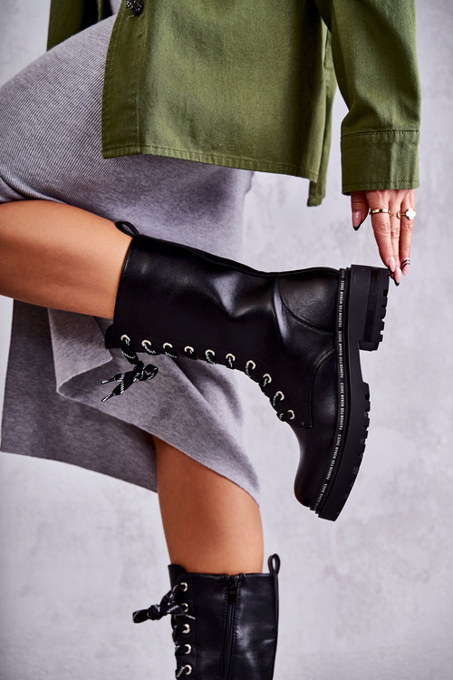 Vysoké zateplené dámské boty se zavazováním černá Darla