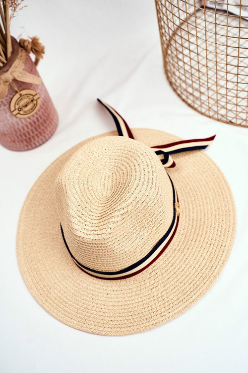 Dámsky klobúk Panama 100% béžový papier Zlatá mušká stuha