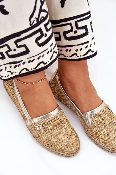 Elegantné Kožené Espadrilky S Pletením Béžovo-Zlaté Zazoo 10178