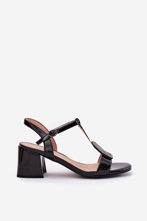 Kožené Lakované Dámské Sandály Na Podpatku S Ozdobou Vinceza 91134 Černé