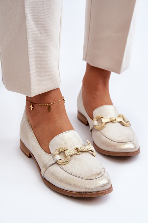 Dámské kožené mokasíny s ozdobou Zazoo 2880 Zlaté