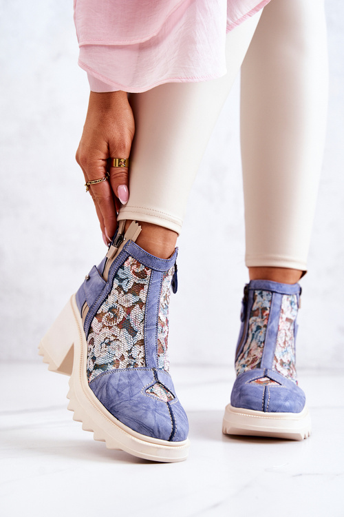 Kožené holínky na masivním sloupku Maciejka Modrá 05325-06