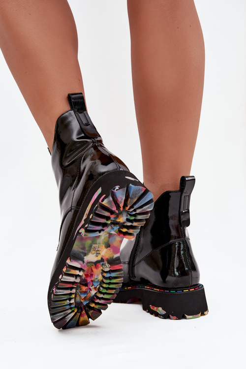 Lakované dámske čižmy z pravej kože zateplené Artiker 57C0166 Čierne