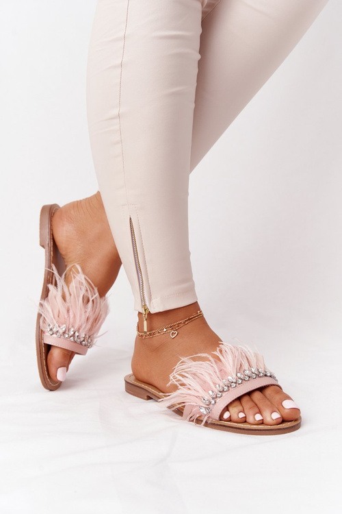 Žabky s perím lu boo ružové