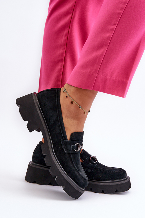 Masivní dámské nášlapné boty z semiše černé Neloria