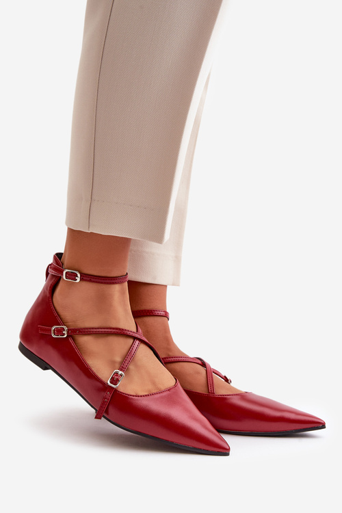Dámské baleríny se špičatými prsty a křížovými pásky bordové Violra