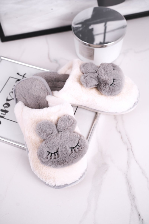 Dámské Kožešinové černé šedé Papuče Rabbit