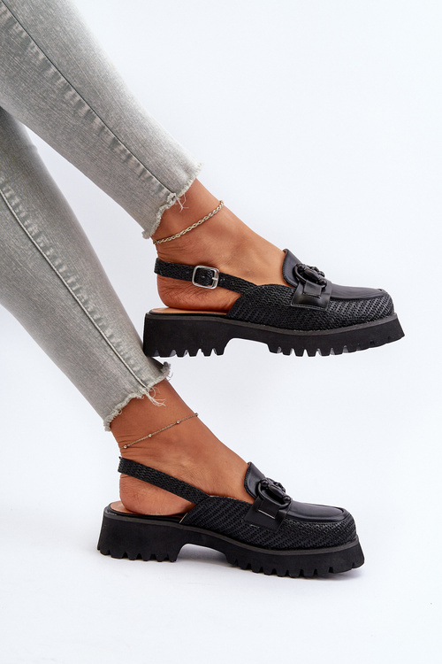 Dámské sandály na ploché podrážce s ozdobou Černé D&A MR38-656