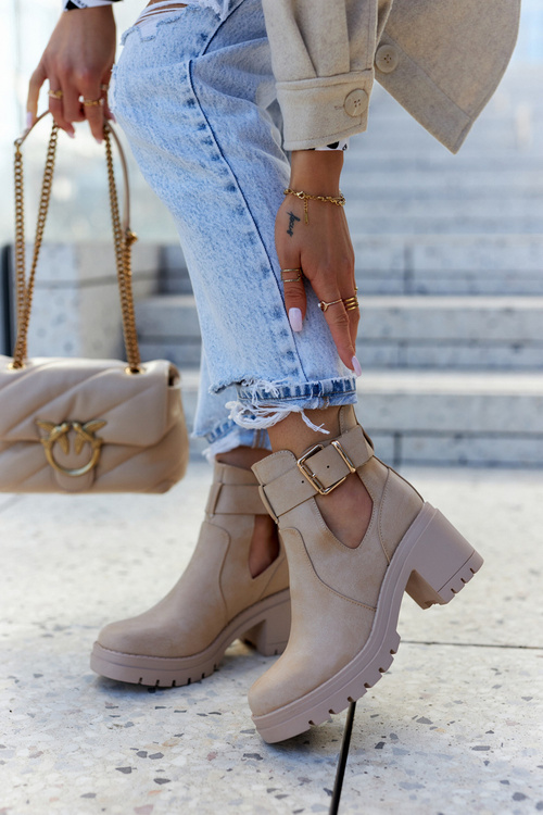 Kožené kozačky Vystřižený pásek Tmavě béžová Rosanne