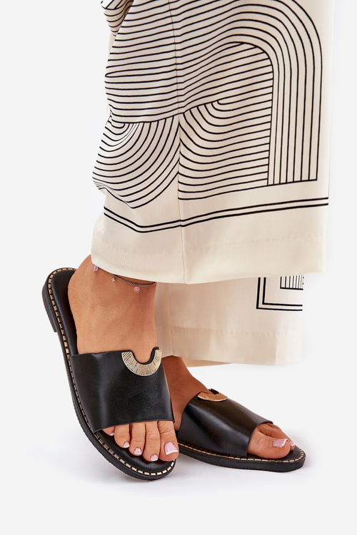 Dámské Pantofle Eko Kožené S Ozdobnými Detaily Oranžové Mevith