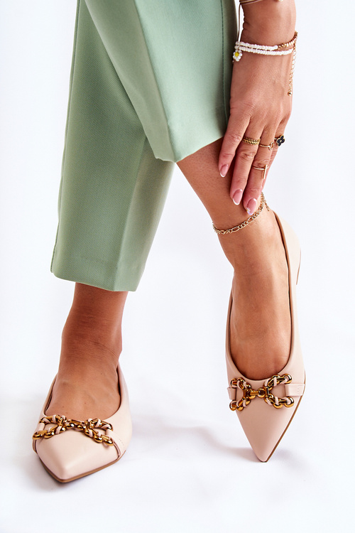 Dámske kožené baleríny v Spitz s dekoráciou béžová carlos