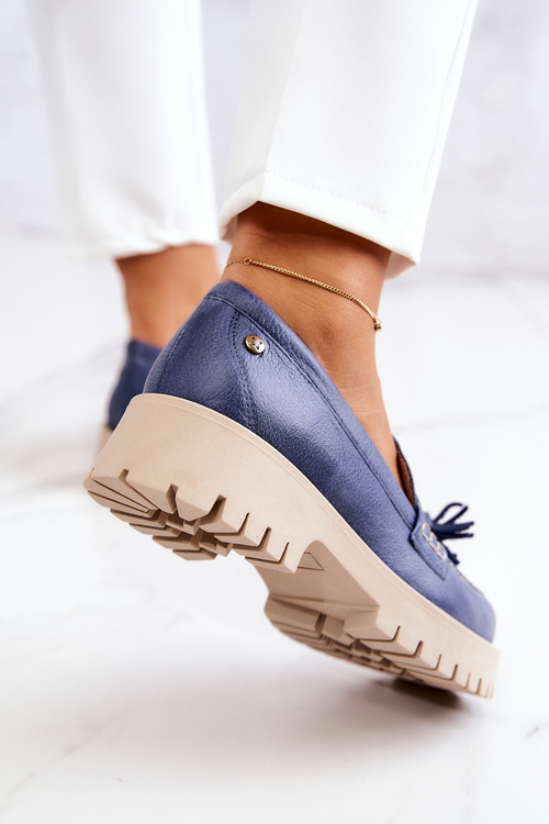 Dámske kožené topánky, Maciejka Fringes 05497-17 Blue