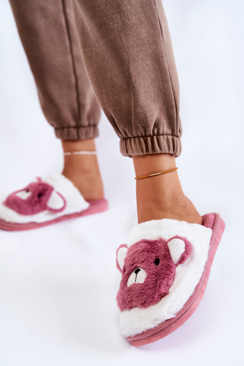 Dámské kožešinové pantofle s Teddy Růžová a bílá Solly