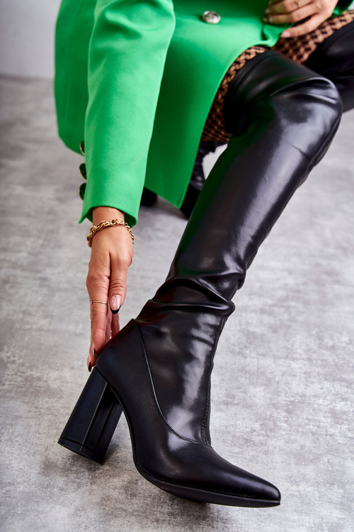 Vysoké kožené podpätky čierny kasto