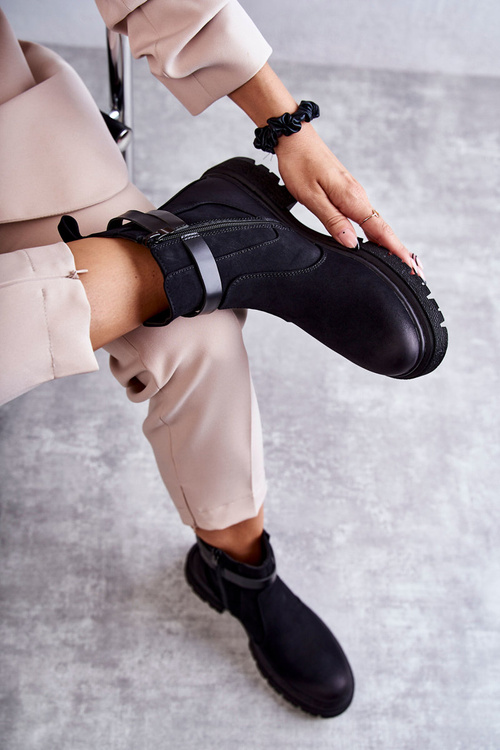 Dámské zateplené boty Jodhpur boty s páskem černé Jose