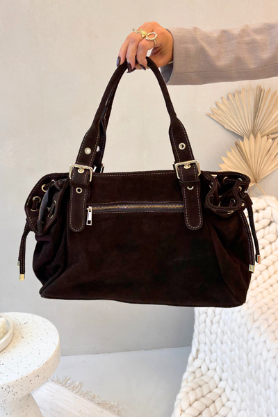 Kožená semišová kabelka čokoládová Ilienne