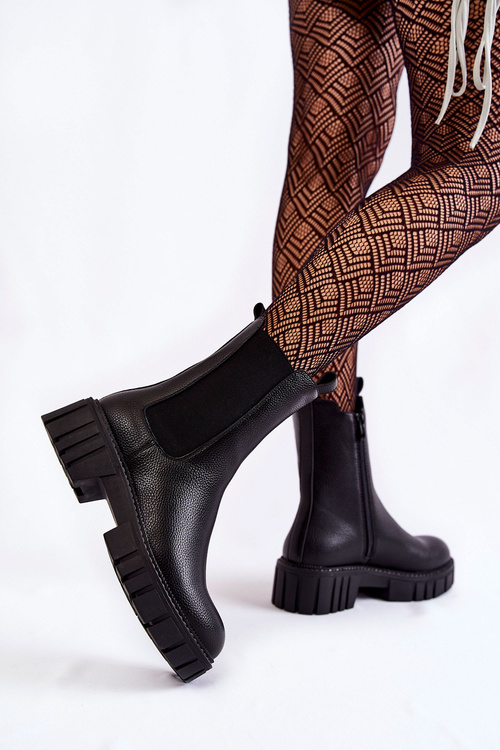 Kožené Dámské Kozačky Na Platformě Černé Bente