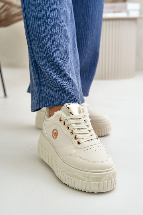 Sneakersy Dámske Športové Topánky Zateplené Na Masívnej Podošve Béžové Ardiela