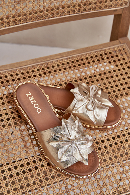 Pantofle S Dekorací Z Pravidelné Kůže Zazoo 3667 Zlaté
