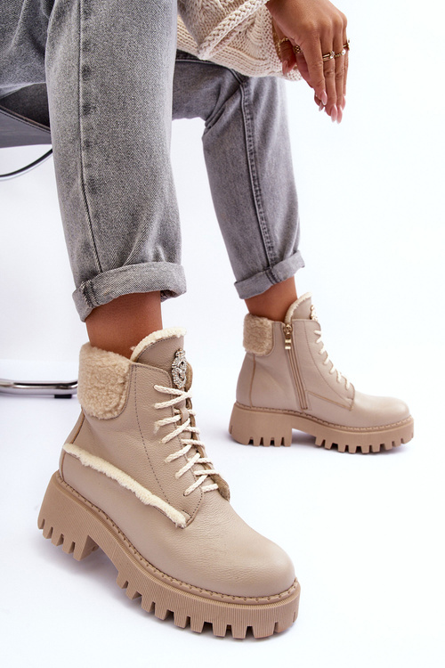 Dámske kožené topánky béžové lemar Vergo