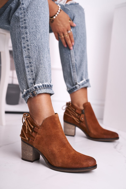 Dámské Kotníkové Boty na Podpatku Maciejka Kožené Ginger 04812-29