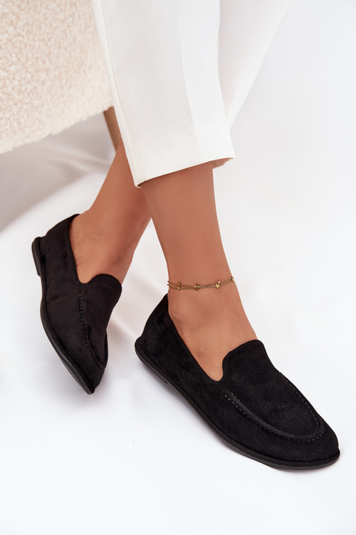 Dámské mokasíny z eko semiše ploché černé Miryelle