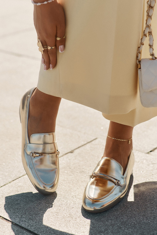 Kožené Polobotky Mokasíny Dámske Maciejka K6809-25 Zlaté