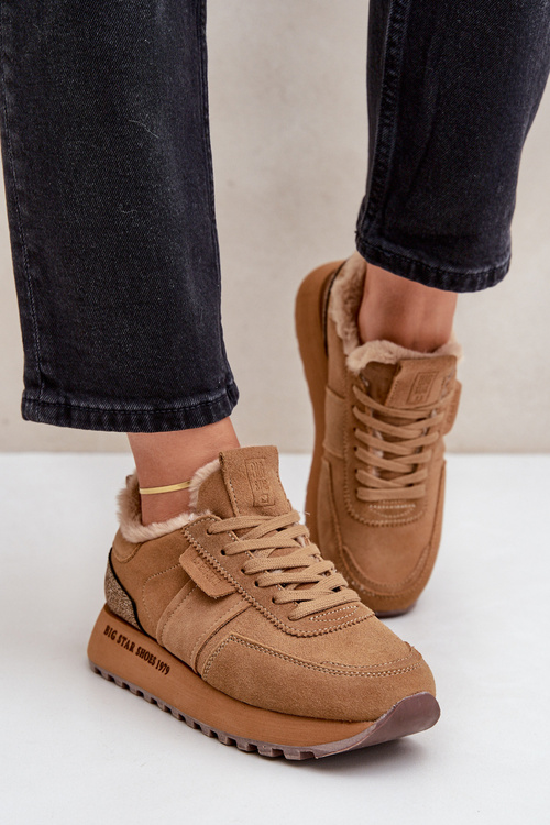 Dámske Tenisky S Kožušinou A Lesklým Elementom Big Star OO274578 Hi-Poly System Camel