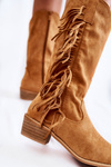 Dámske semišové kovbojské topánky s Camel Haddy Fringes
