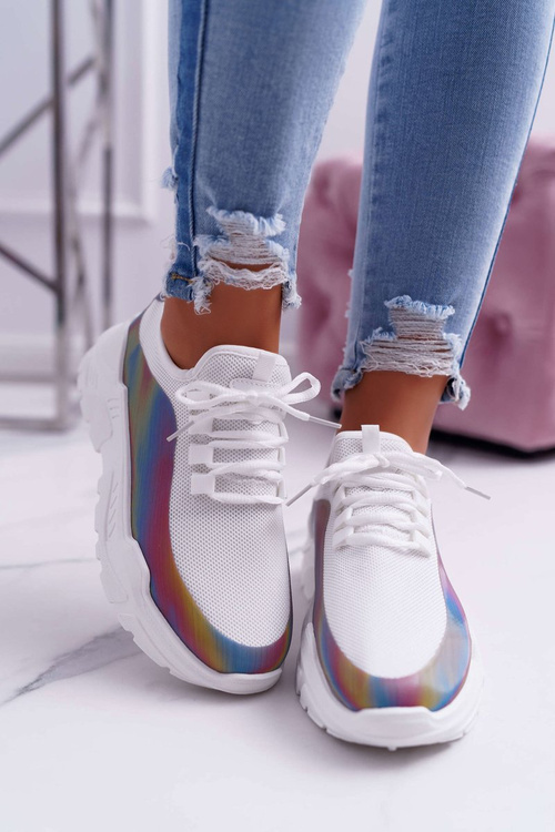 Dámská Sportovní Obuv Tlustou Podrážkou Holografické Bílé Party Up