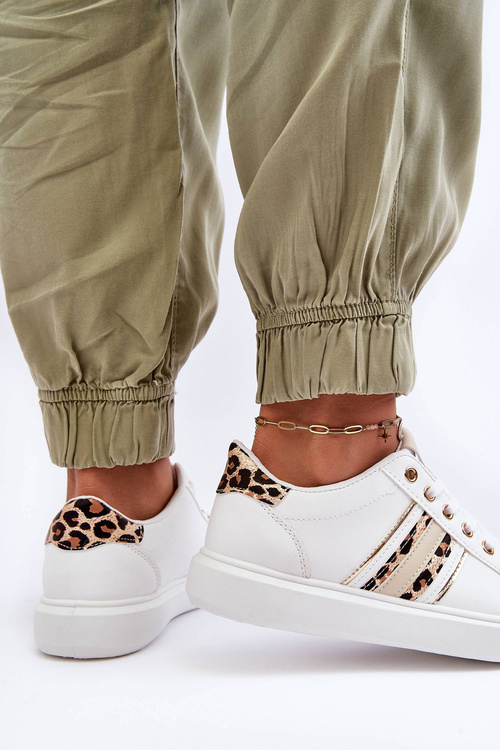 Dámské Kožené Sportovní Boty Se Zvířecím Vzorem Bílé Rilee