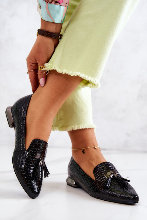 Maľované mokaséry vzor krokodílu s okrajmi čierny pharell