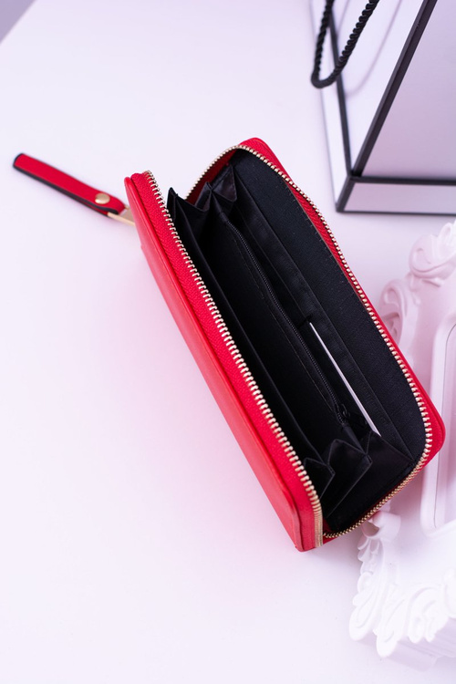 Veľké dámske rebrované červené peňaženky Zlaté armatúry