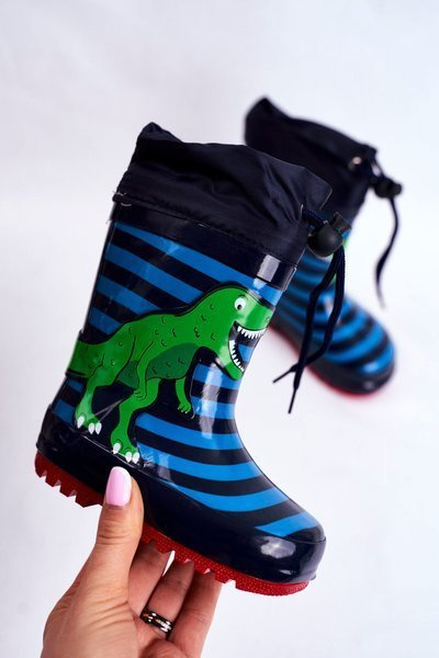 Detský gumový galoshes Navy Blue Mordeo Dinosaur