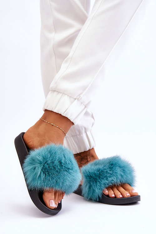Dámské gumové pantofle s kožešinou Tyrkysove Lucrece