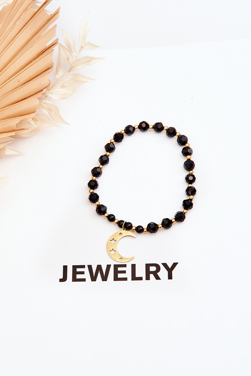 Náramok s korálkami a dekoratívny mesiac čierny
