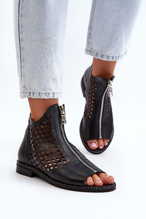 Zazoo 977/L Kožené vyšívané sandály na zip