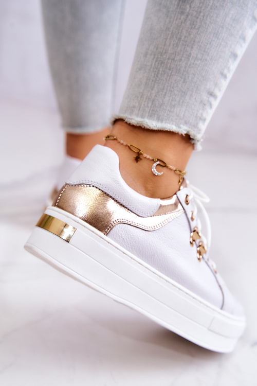 Kožená sportovní obuv na platformě Bíle Mary Ann