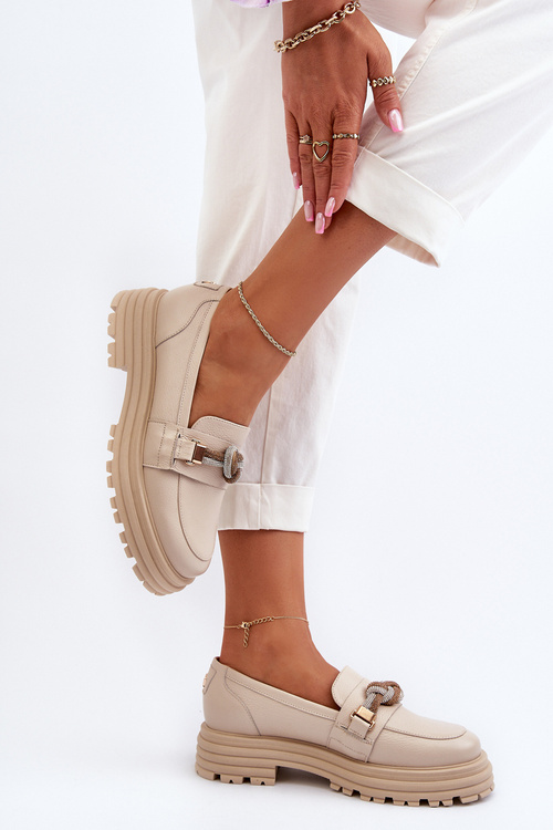 Dámské kožené mokasíny s ozdobou Laura Messi 2780 béžové