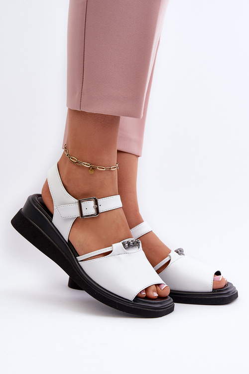 Dámske kožené sandále na bielej platforme Katte