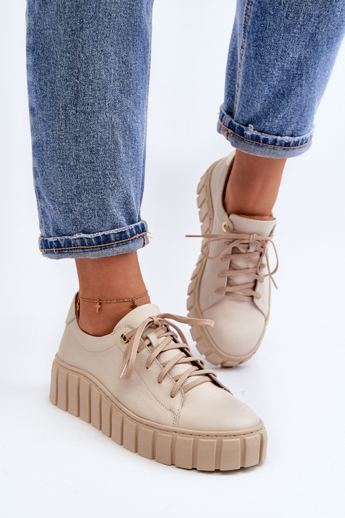 Dámske Kožené Poltopánky Na Hrubej Podrážke Zazoo 2919 Bežové