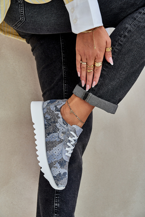 Semišové Vzorované Športové Topánky Na Platforme S Leskom D&A LR51-635 Modré