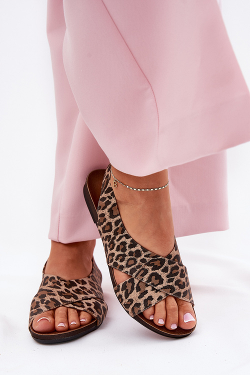Dámske kožené sandále leopardie hnedé Zazoo 40407