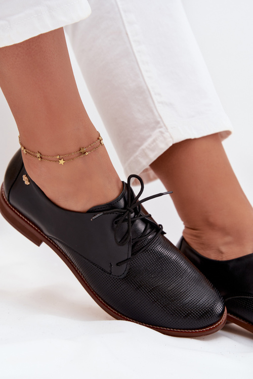 Dámské kožené elegantní šněrovací polobotky Zazoo 4238 Černé