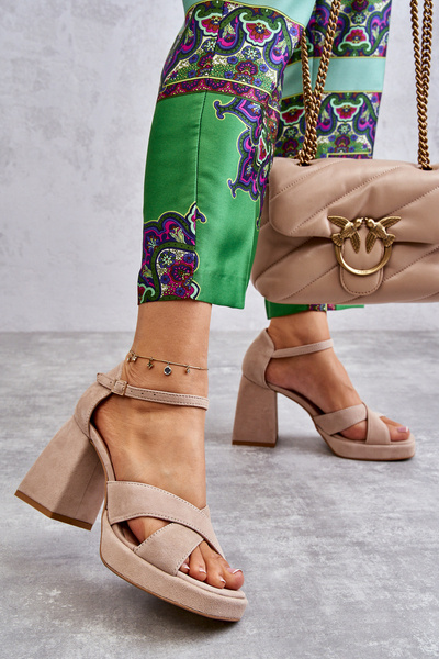 Dámske semišové vysoké podpätky Lewski Shoes 3221 Beige