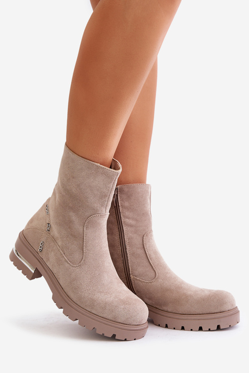 Zateplené dámské boty z eko semiše na zip béžové Narilie